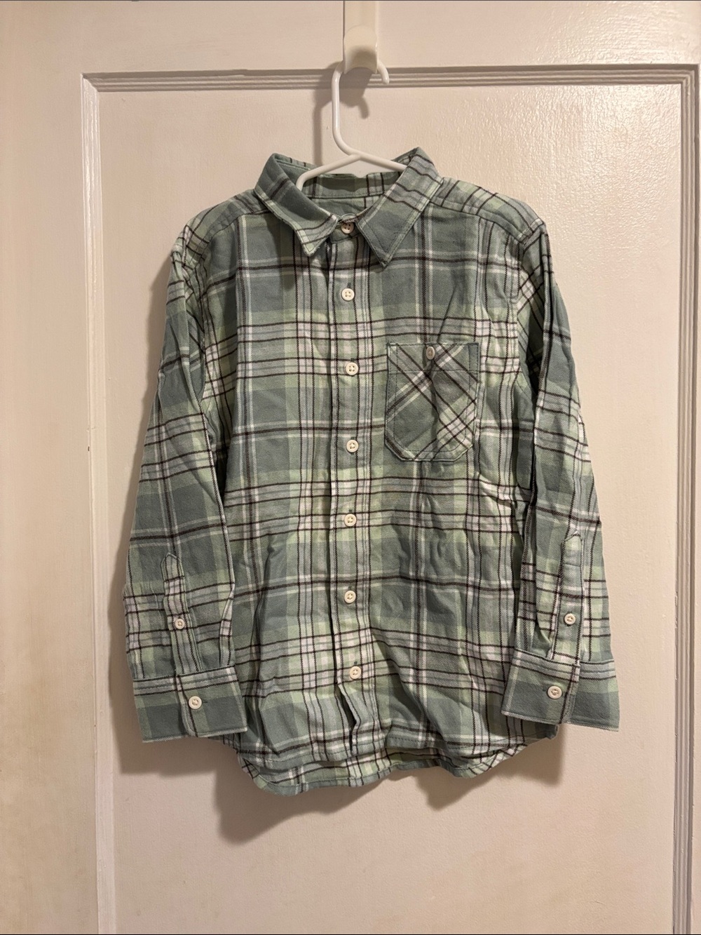NWT wonder nation Mint Green Plaid Button-Down flannel Shirt 6-7
